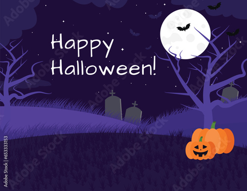 Halloween Background, Scary background, flying bat, cemetery, pumpkin