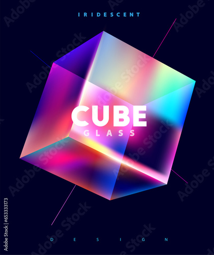Colorful 3D glass cubes. Primitive vector geometric shapes. Design element for poster.
