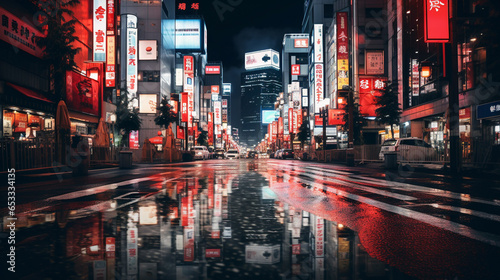 新宿に似ているけど別の街、雨の夜の風景