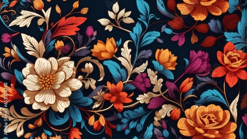 A Detailed Illustration Of A Seamless Pattern Floral Design  Intricate  High Quality  Vibrant Colors.