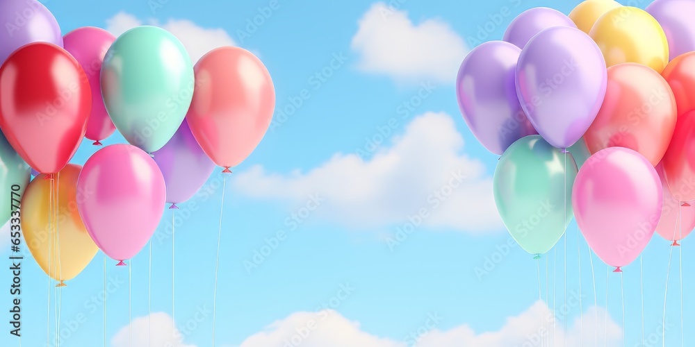 Colorful balloons with pastel background, 3d render