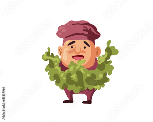 Funny chef with lettuce leaves, vector illustration