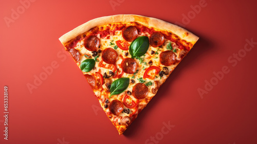 Slice of Flavor: Isolated Pizza Slice on a Bold Colored Background photo