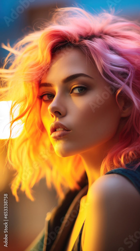 Portrait of Stunning Young Woman with Pink Hair Captured in Golden Hour and Natural Light, High-Quality Beauty Photography © The_AI_Revolution