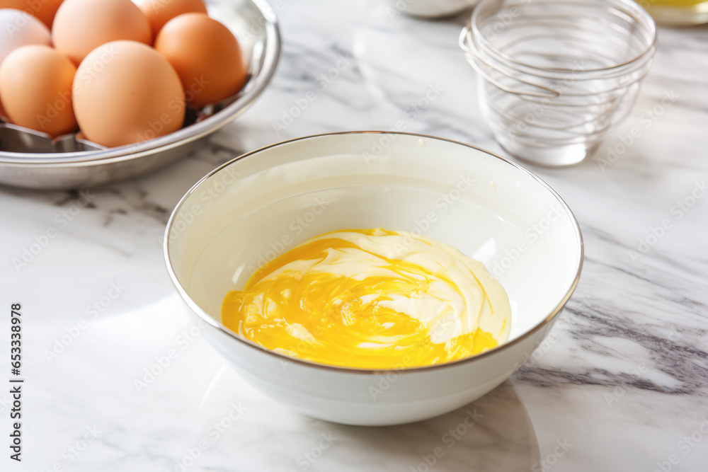 In the midst of a culinary adventure, a cook skillfully blends ingredients like eggs and flour to create an assortment of sweet treats In the midst of a culinary adventure, a cook skillfully blends ingredients like eggs and flour to create an assortment of sweet treats