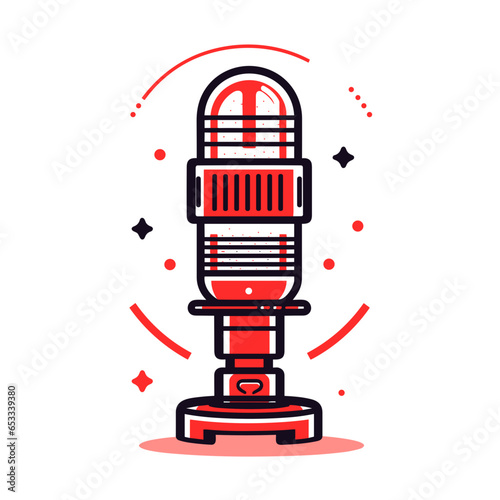 Condenser microphone vector icon in minimalistic, black and red line work, japan web
