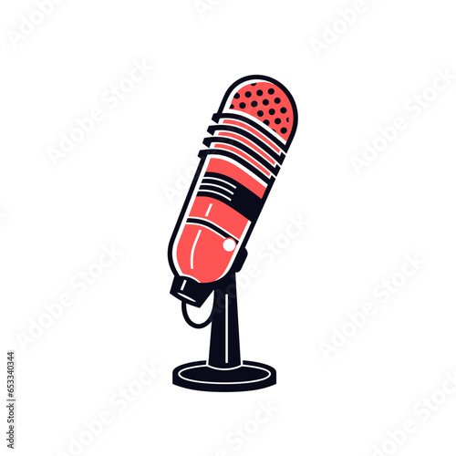 Studio microphone vector icon in minimalistic, black and red line work, japan web