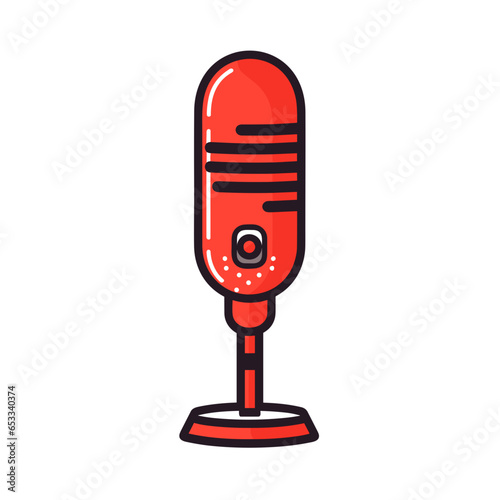 Studio microphone vector icon in minimalistic, black and red line work, japan web