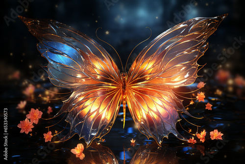 Image wallpaper of abstract butterfly created with generative AI isolated on dark background © Tetiana
