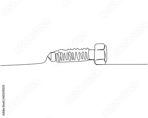 Screw, nail, bolt one line art. Continuous line drawing of repair, professional, hand, people, concept, support, maintenance.