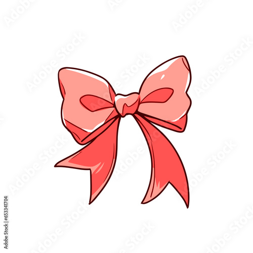 Ribbon bow vector icon in minimalistic, black and red line work, japan web