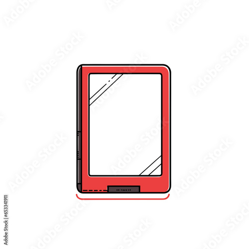 E-reader device vector icon in minimalistic, black and red line work, japan web
