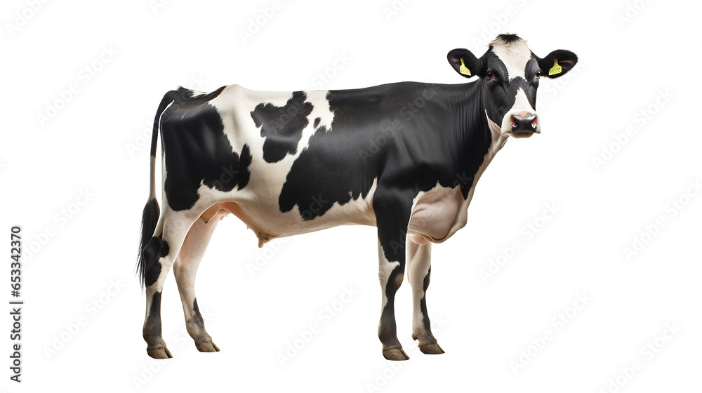 Black cow standing. Side view. Isolated on Transparent background.