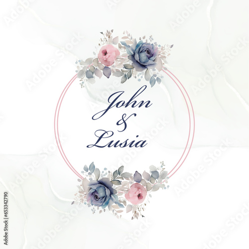 wedding invitation floral background watercolor style blue and pink flower