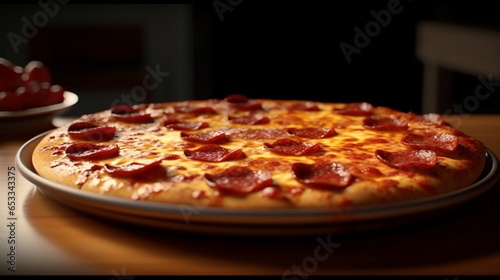 Large pizza cheesy cheese crust pepperoni realistic.Generative AI