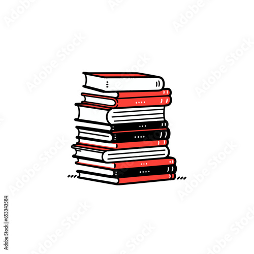 book stack vector icon in minimalistic, black and red line work, japan web