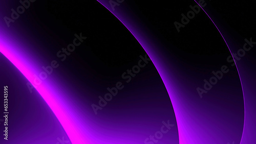 Neon lines move in flow of waves. Design. Glowing neon lines move in waves. Stream of circular lines with neon light on black background