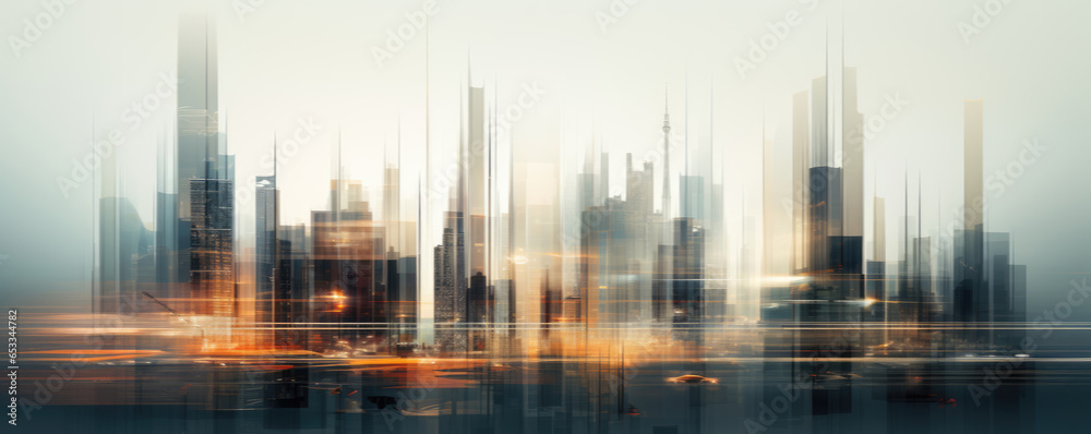 Naklejka premium Blurred cityscape with high-rise buildings under construction.