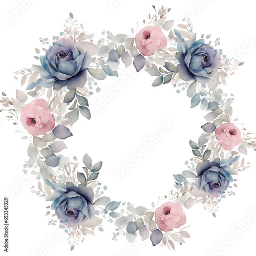 Watercolor flower background blue and pink flower 