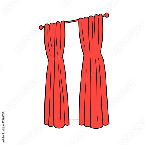 Curtain vector icon in minimalistic, black and red line work, japan web