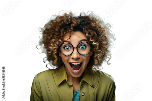 Portrait of a woman looking through magnifying glass
