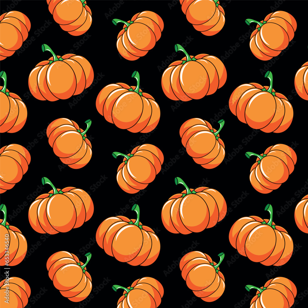 halloween pumpkin seamless pattern black background