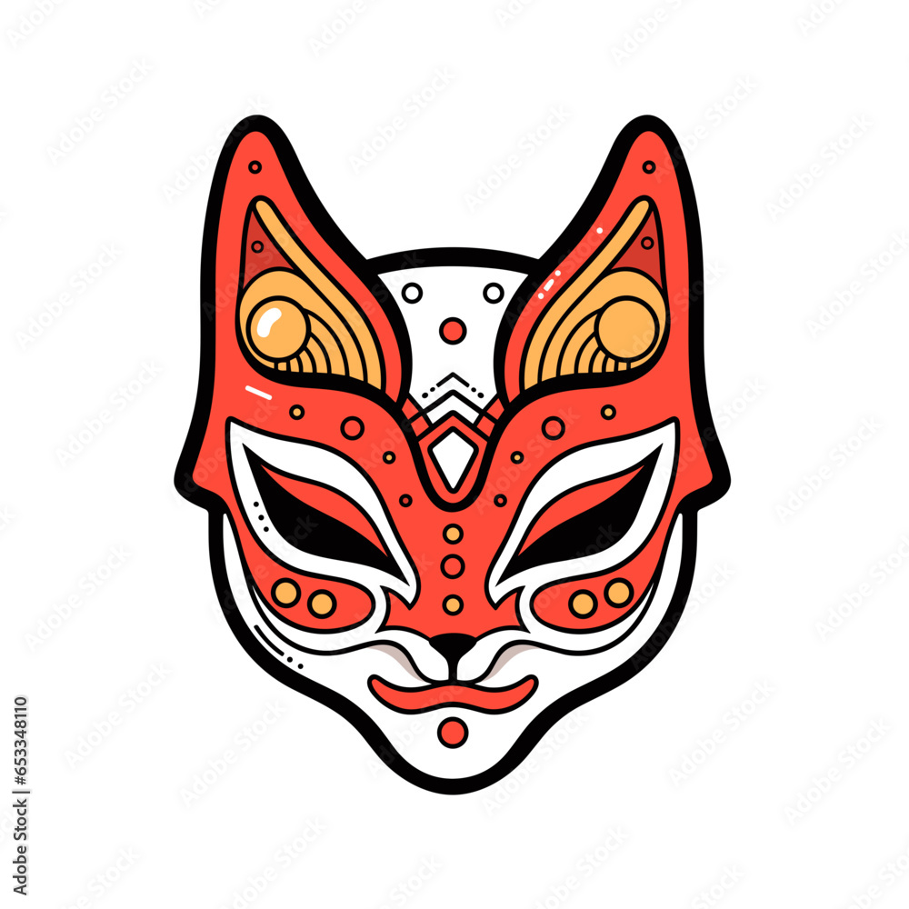 Obraz premium Masquerade mask vector icon in minimalistic, black and red line work, japan web