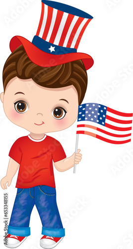 Vector Cute Little Boy Celebrating Independence Day of America