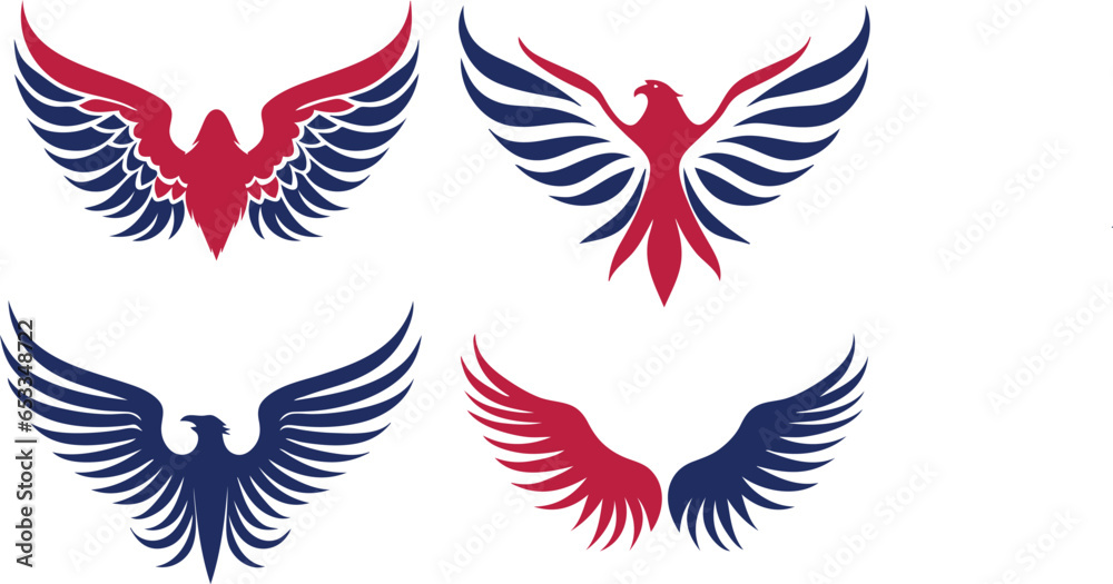 Obraz premium Set of wings with American flag color