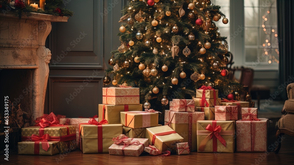 Splendid Pile of colorful Christmas Gifts in 8K created with generative ai technology
