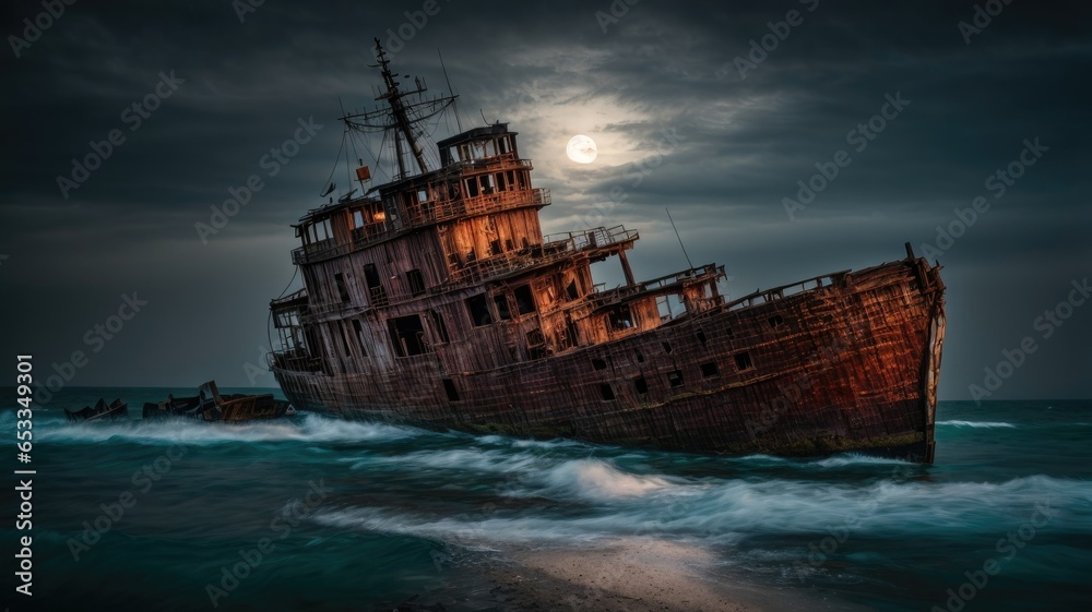 Exploring the Haunting Shipwreck at Night: A Thrilling Adventure, Generative AI