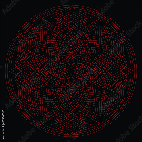 Hexagram star vector pattern ornament with circular circle and floral geometric background inside single huge circular heptagon lining vector background coloring book