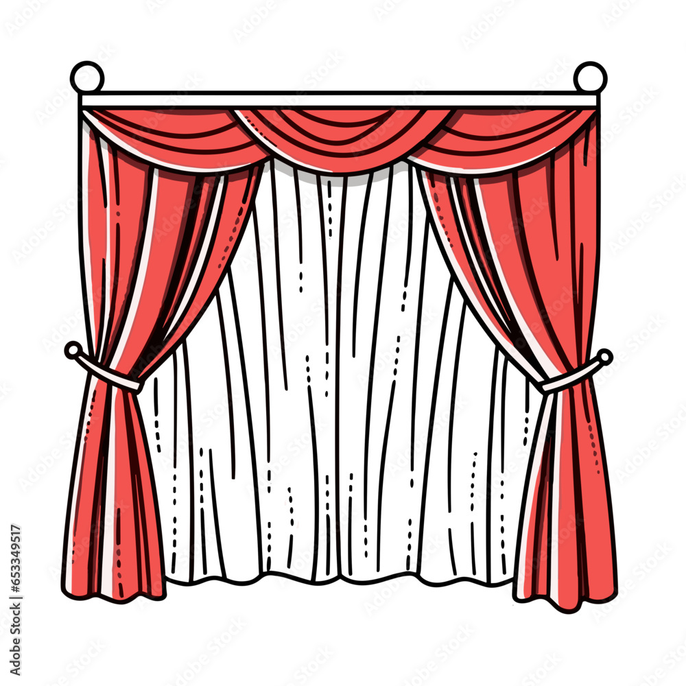 Stage curtains vector icon in minimalistic, black and red line work, japan web - obrazy, fototapety, plakaty 