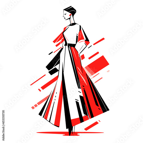Fashion Show Runway vector icon in minimalistic, black and red line work, japan web