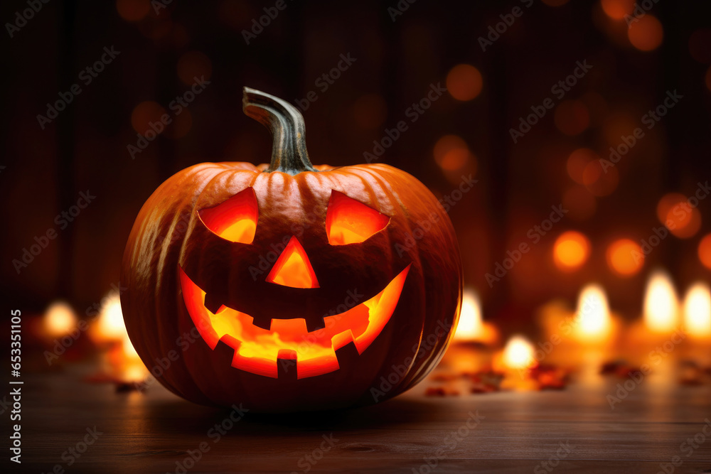 Fototapeta premium Joyful Ghost Surprises Jack-o'-Lantern