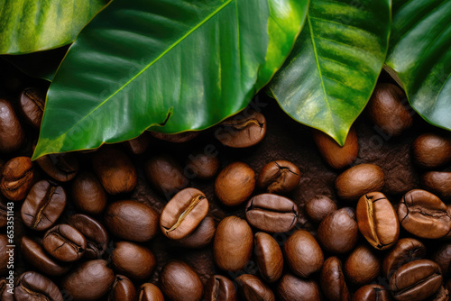 Nature's Palette: Coffee Beans and Organic Leaves