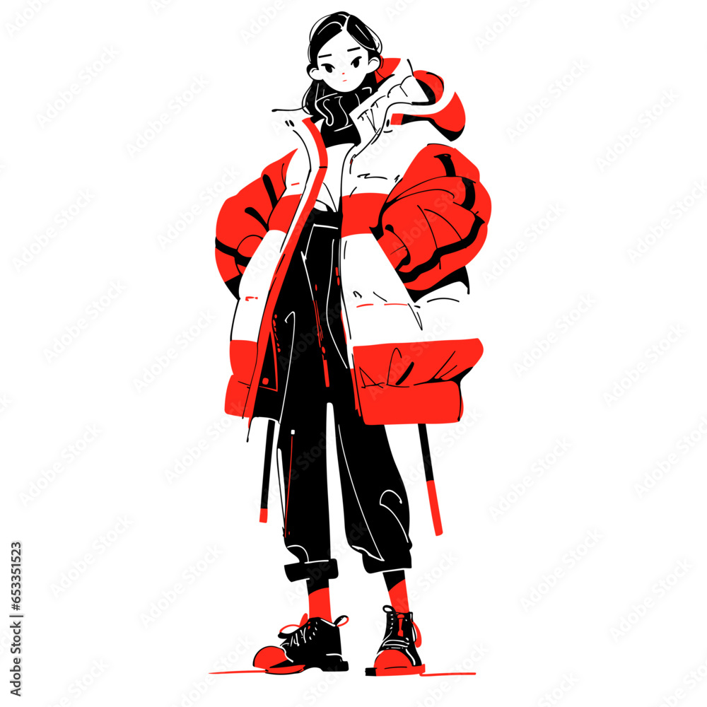Fashion vector icon in minimalistic, black and red line work, japan web Fashion vector icon in minimalistic, black and red line work, japan web