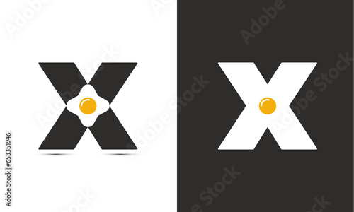 Modern illustration logo design initial X combine with fried egg.