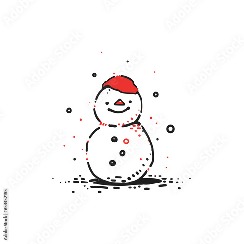 Snow vector icon in minimalistic, black and red line work, japan web