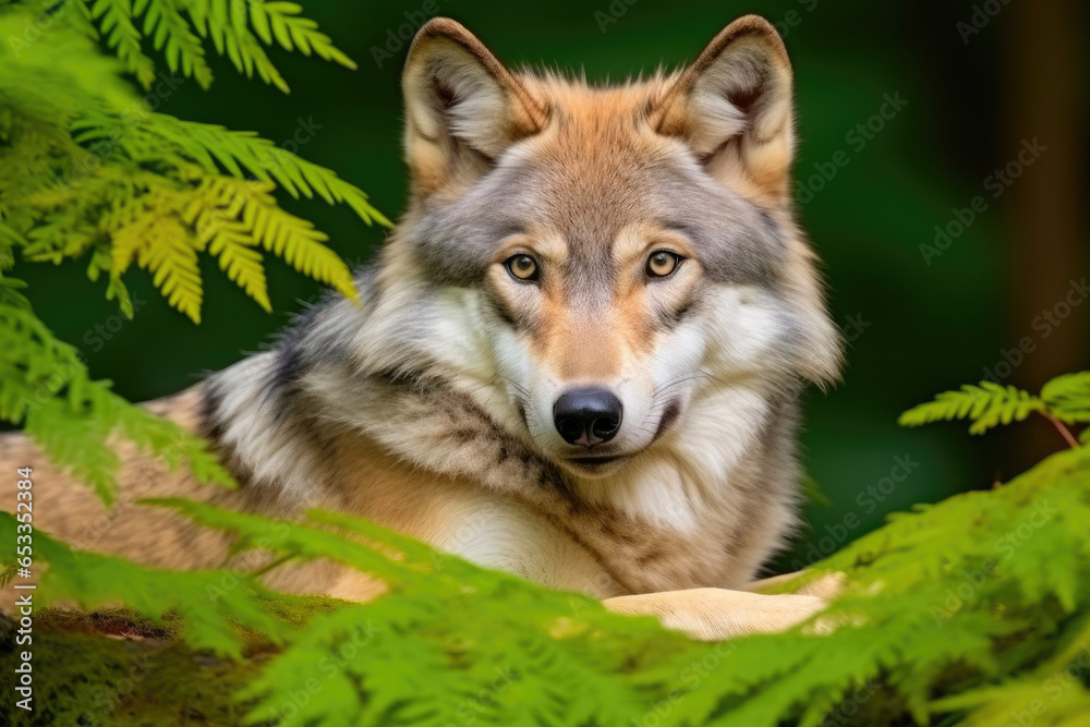 Intense Wolf Portrait in a Woodland Setting