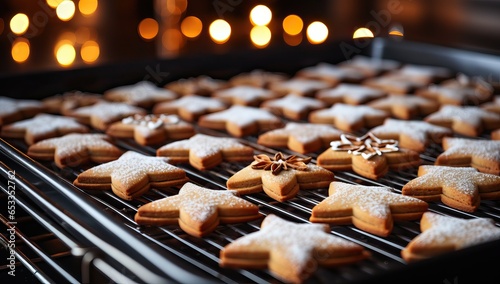 Cookies in the shape of stars on a baking sheet.