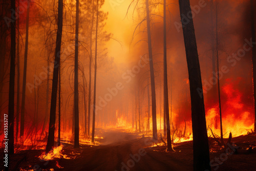 Nature's Fiery Dance: The Forest Blaze © AIproduction