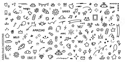 Big set of cute hand drawn doodles. Vector scribbles on white background