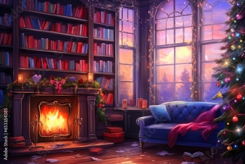 Fireside Serenity in a Cozy Library