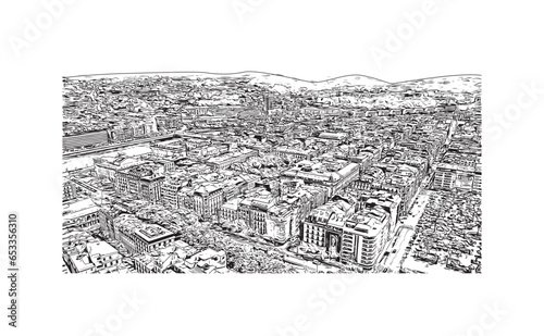 Building view with landmark of San Sebastian is the city in Spain. Hand drawn sketch illustration in vector.