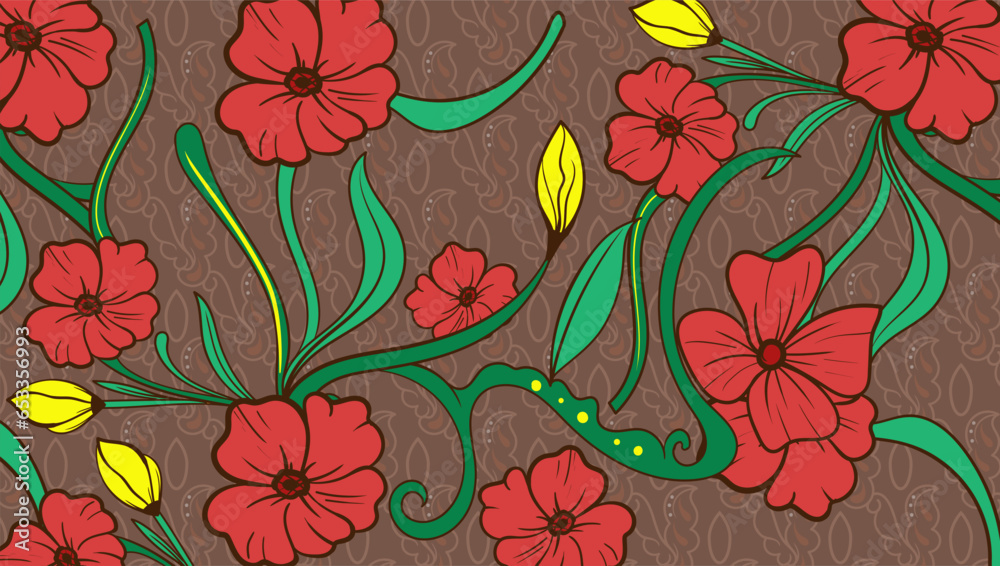 Ethnic Indonesian pattern batik motifs with very distinctive plant floral javanase element heritage Ethnic Indonesian pattern batik motifs with very distinctive plant floral javanase element heritage