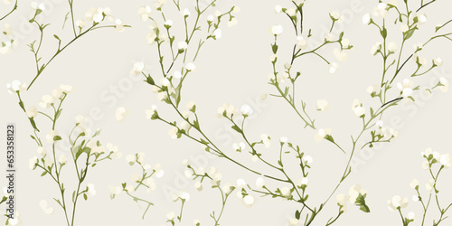 Seamless pattern with cute tiny flowers. Background texture with white gypsophila. illustration for textile, web, print, wrapping, fabric, wallpaper.