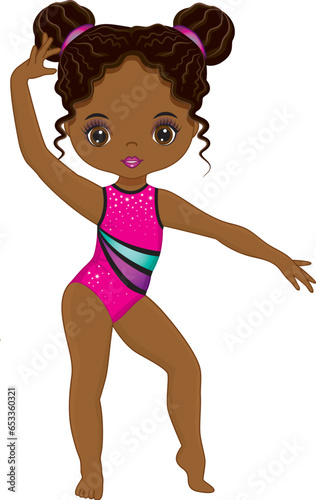 Vector Beautiful African American Girl Performing Rhythmic Gymnastics