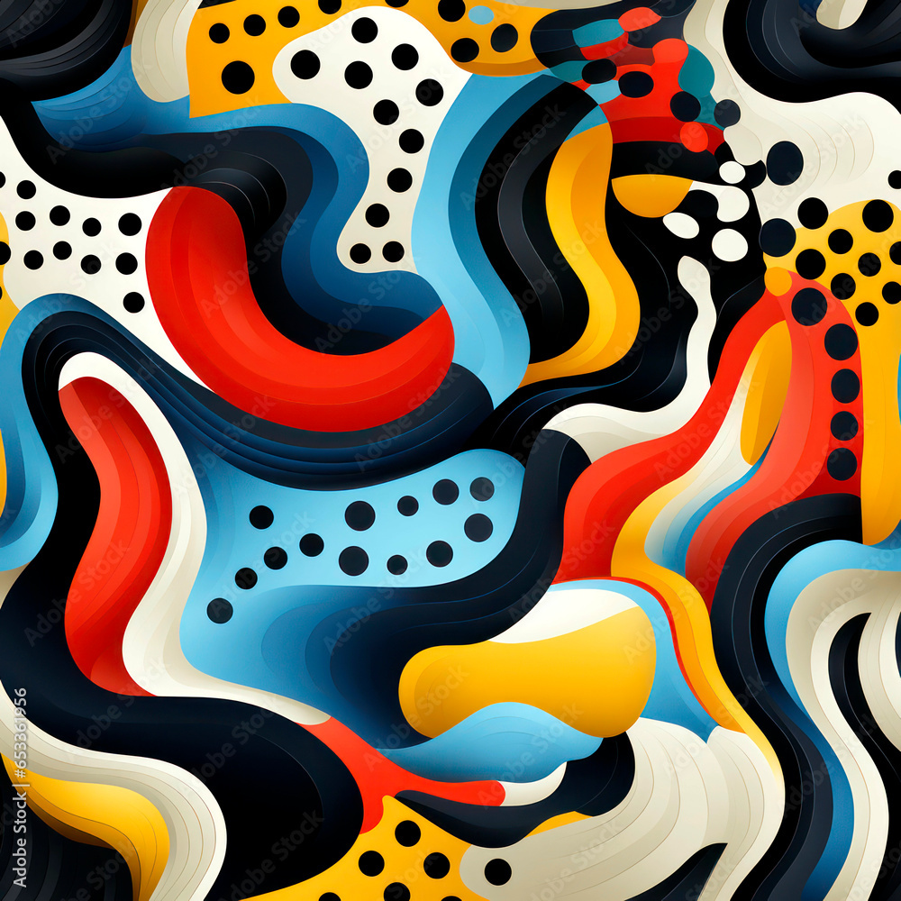 Obraz premium Seamless squiggly lines, stripes and shapes, bold primary colors, minimalist