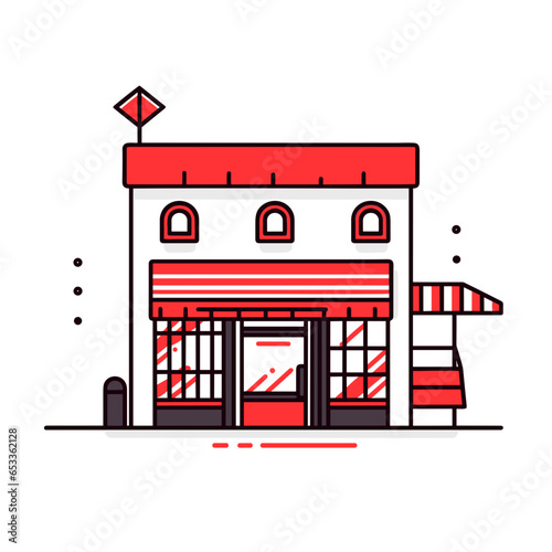 Bookstore vector icon in minimalistic, black and red line work, japan web